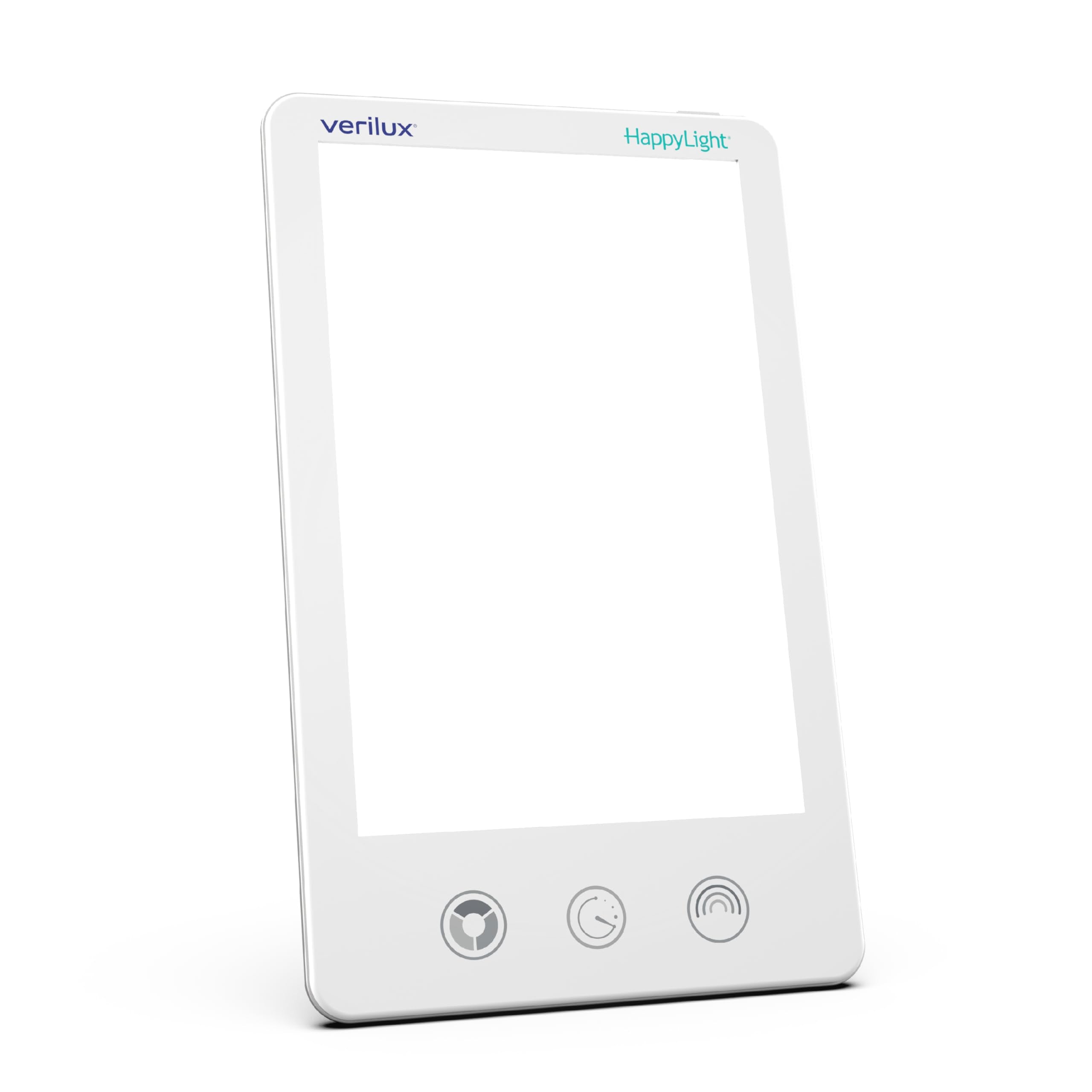 Verilux HappyLight Luxe vista frontal con luz blanca y control fácil