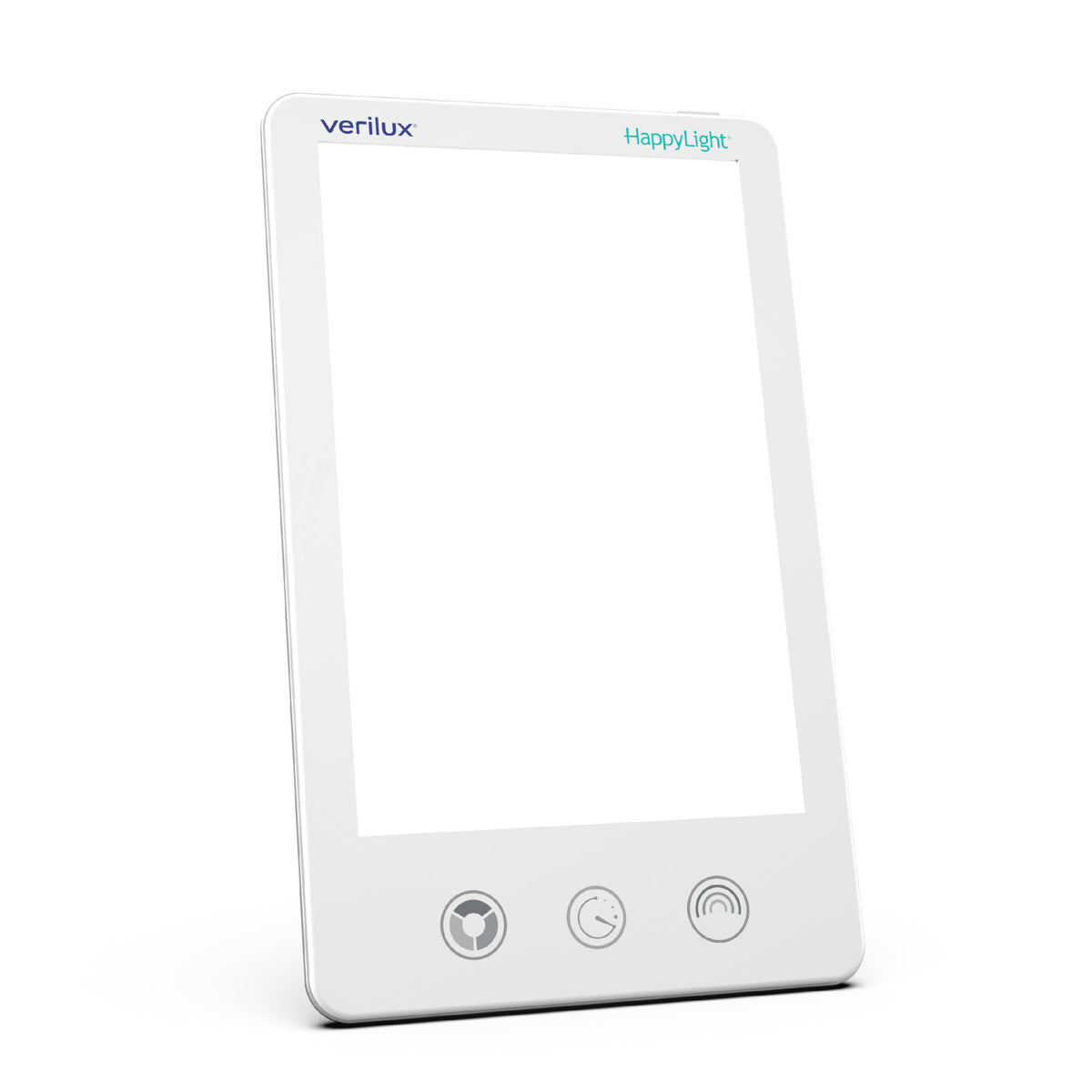 Verilux HappyLight Luxe vista frontal con luz blanca y control fácil