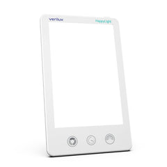 Verilux HappyLight Luxe vista frontal con luz blanca y control fácil