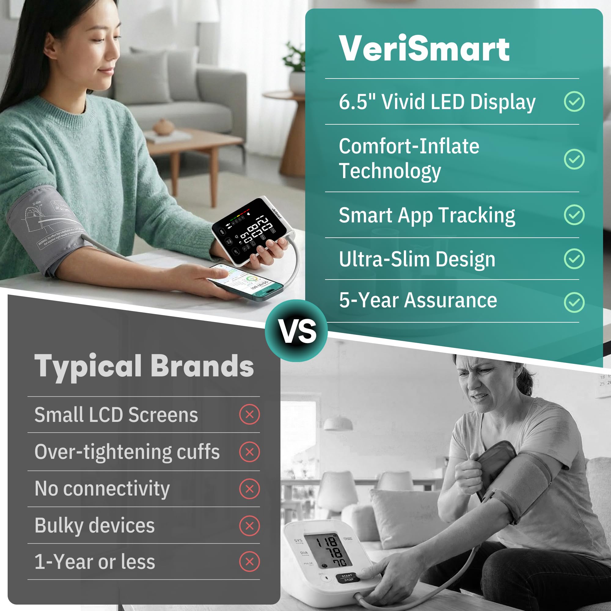 VeriSmart manguito ajustable colocado en un brazo demostrando ajuste universal