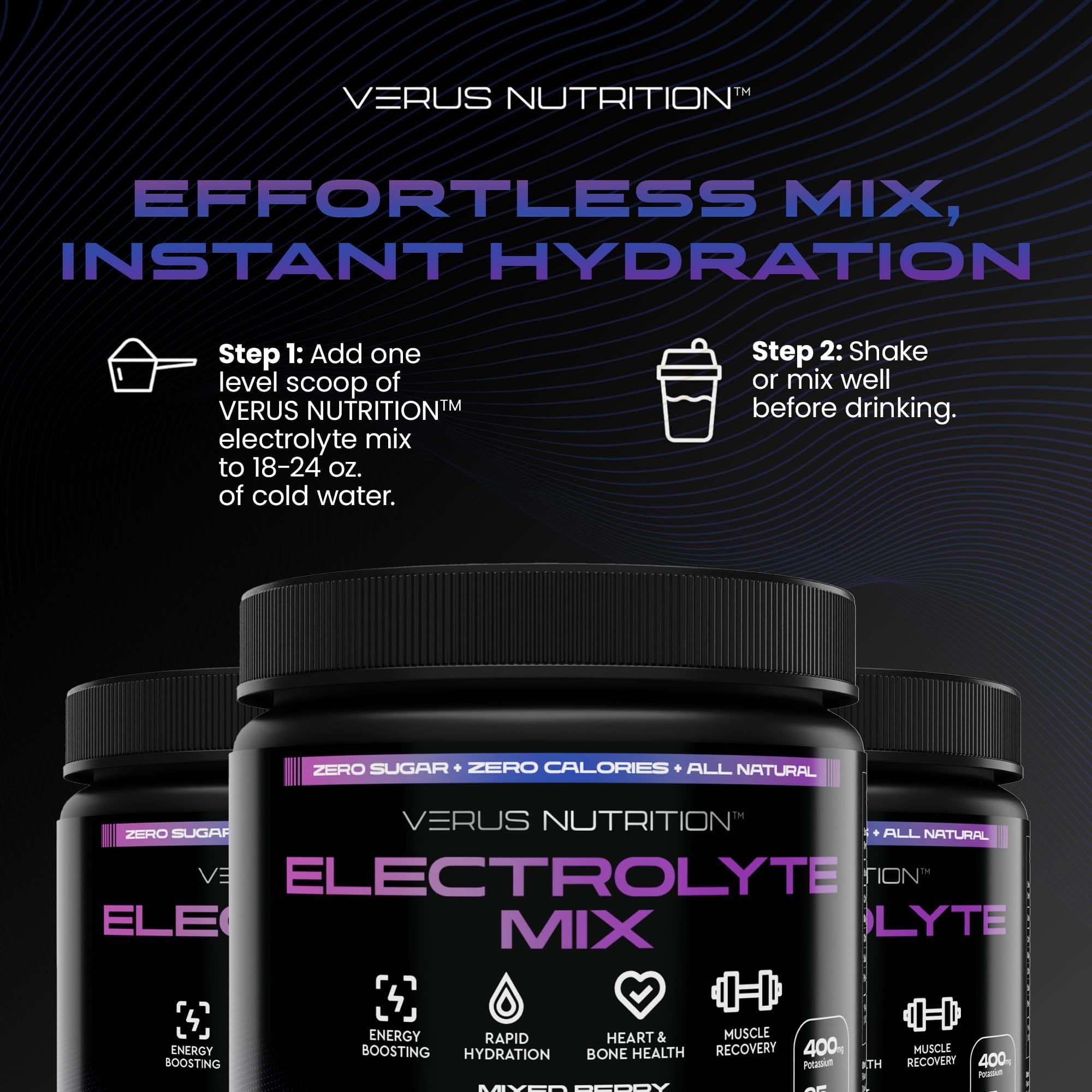 VERUS NUTRITION comparación de tamaño del envase para planificar uso