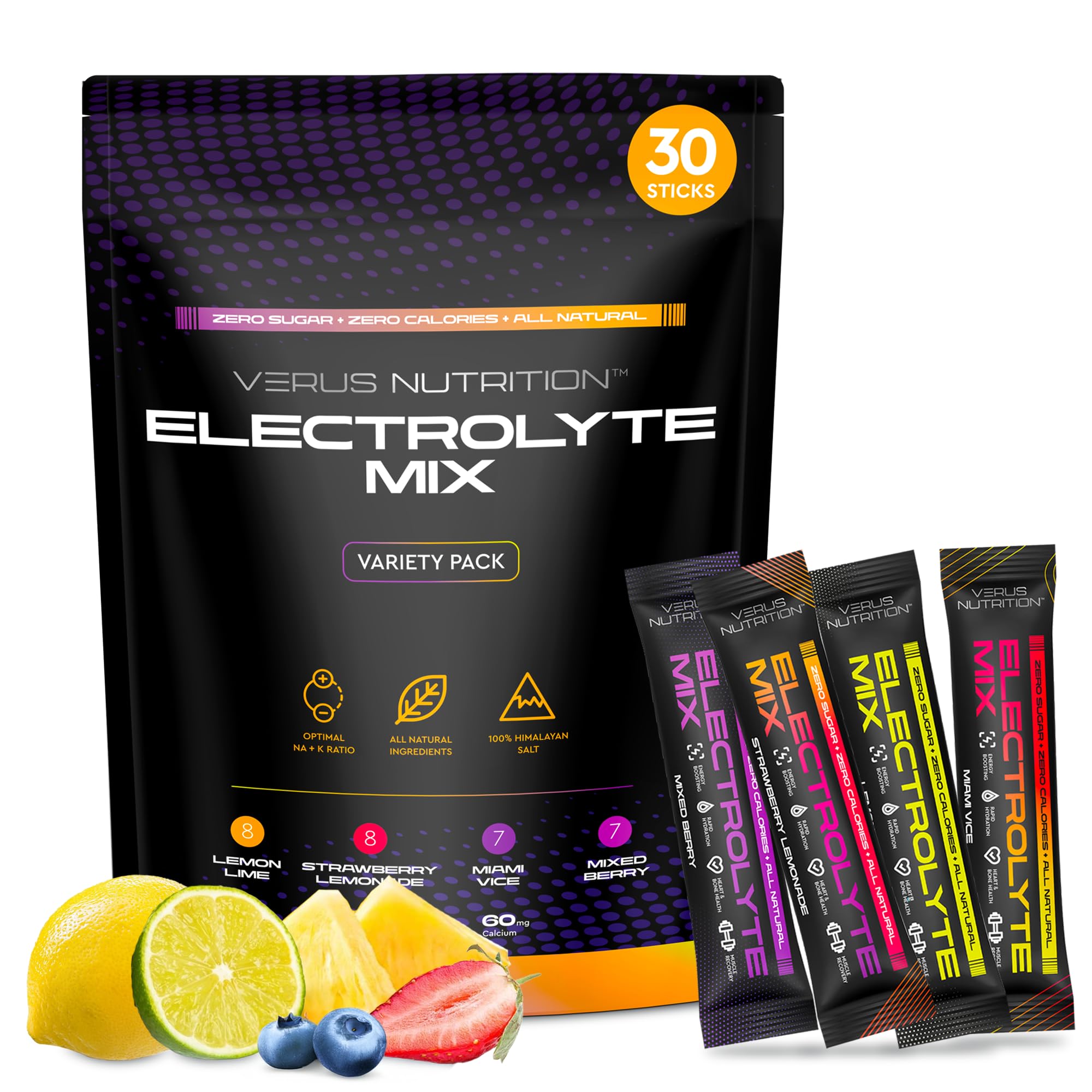 VERUS NUTRITION frente del empaque mostrando variedad y conveniencia