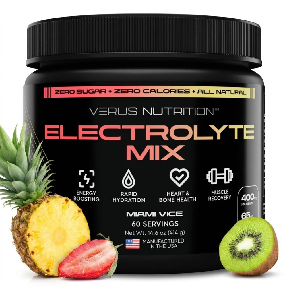 VERUS NUTRITION envase frontal mostrando 60 servicios y beneficio hidratación