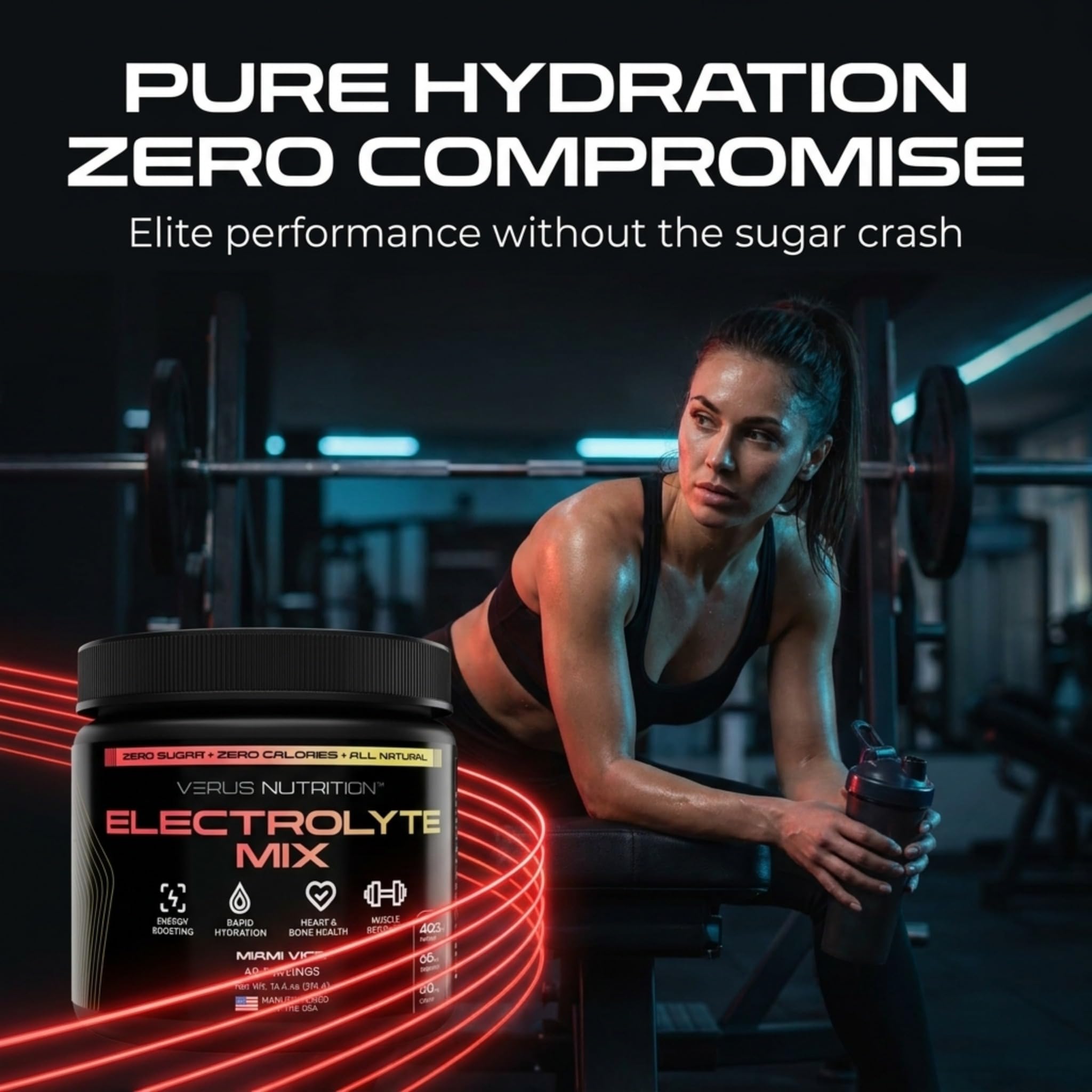 VERUS NUTRITION botella en gimnasio uso activo e hidratación portátil