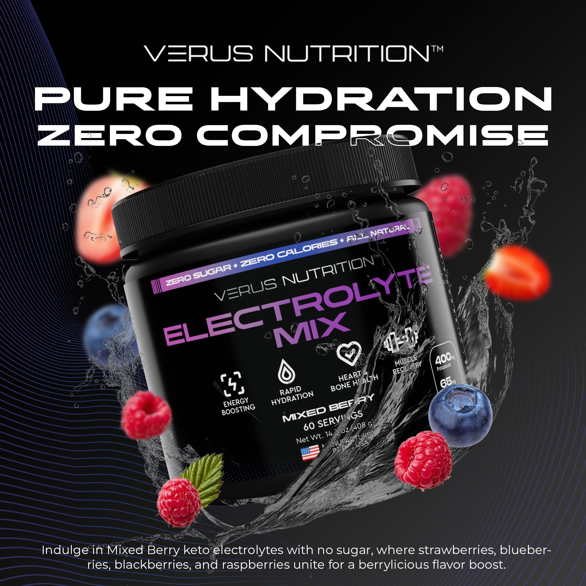 VERUS NUTRITION polvo detalle de textura que facilita mezcla rápida