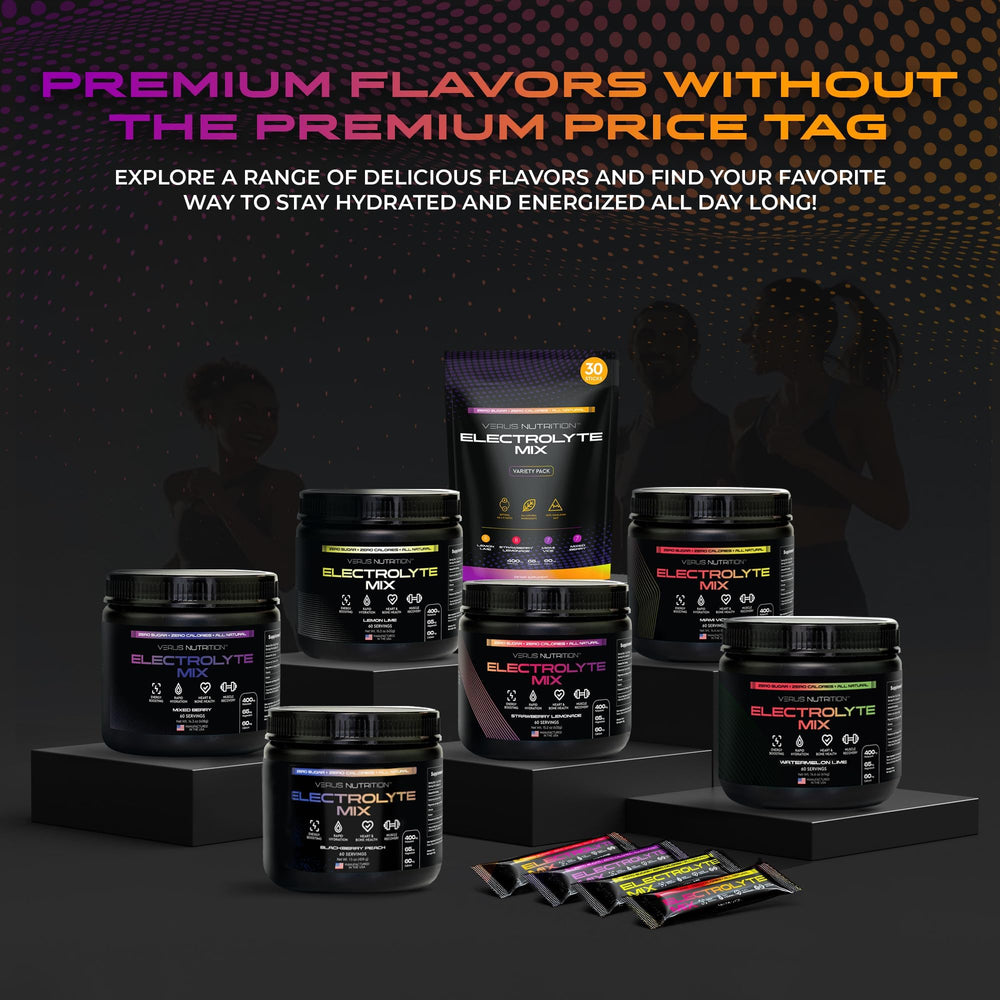 VERUS NUTRITION pack mostrado en mesa con elementos deportivos para estilo de vida activo