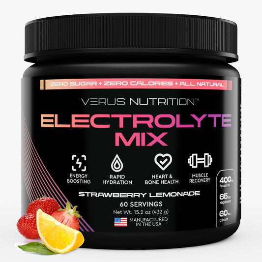 VERUS NUTRITION envase frontal mostrando 60 porciones y sabor
