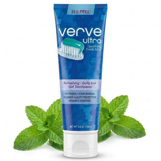 Verve frente del tubo mostrando diseño y tamaño útil