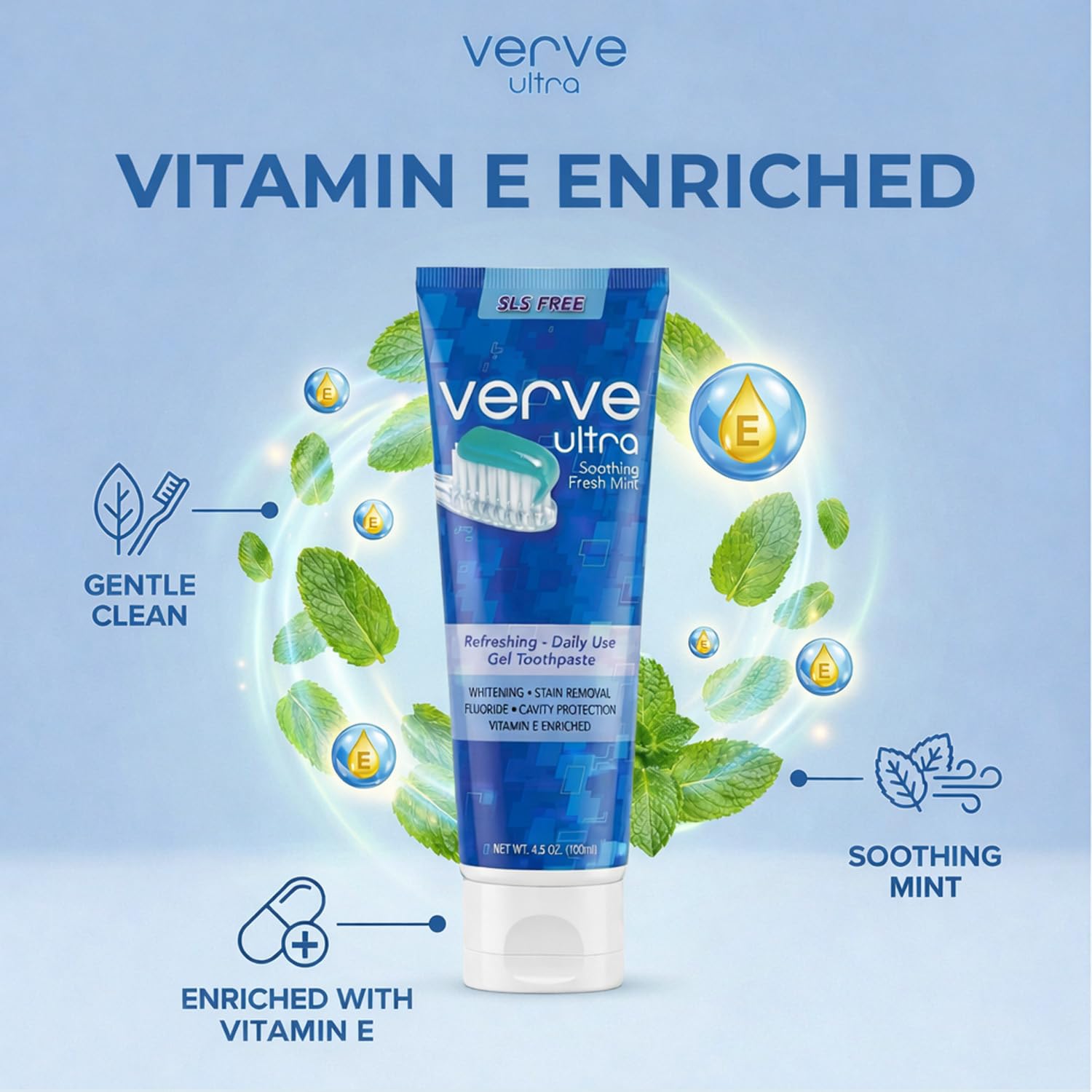 Verve persona cepillando dientes demostrando limpieza efectiva