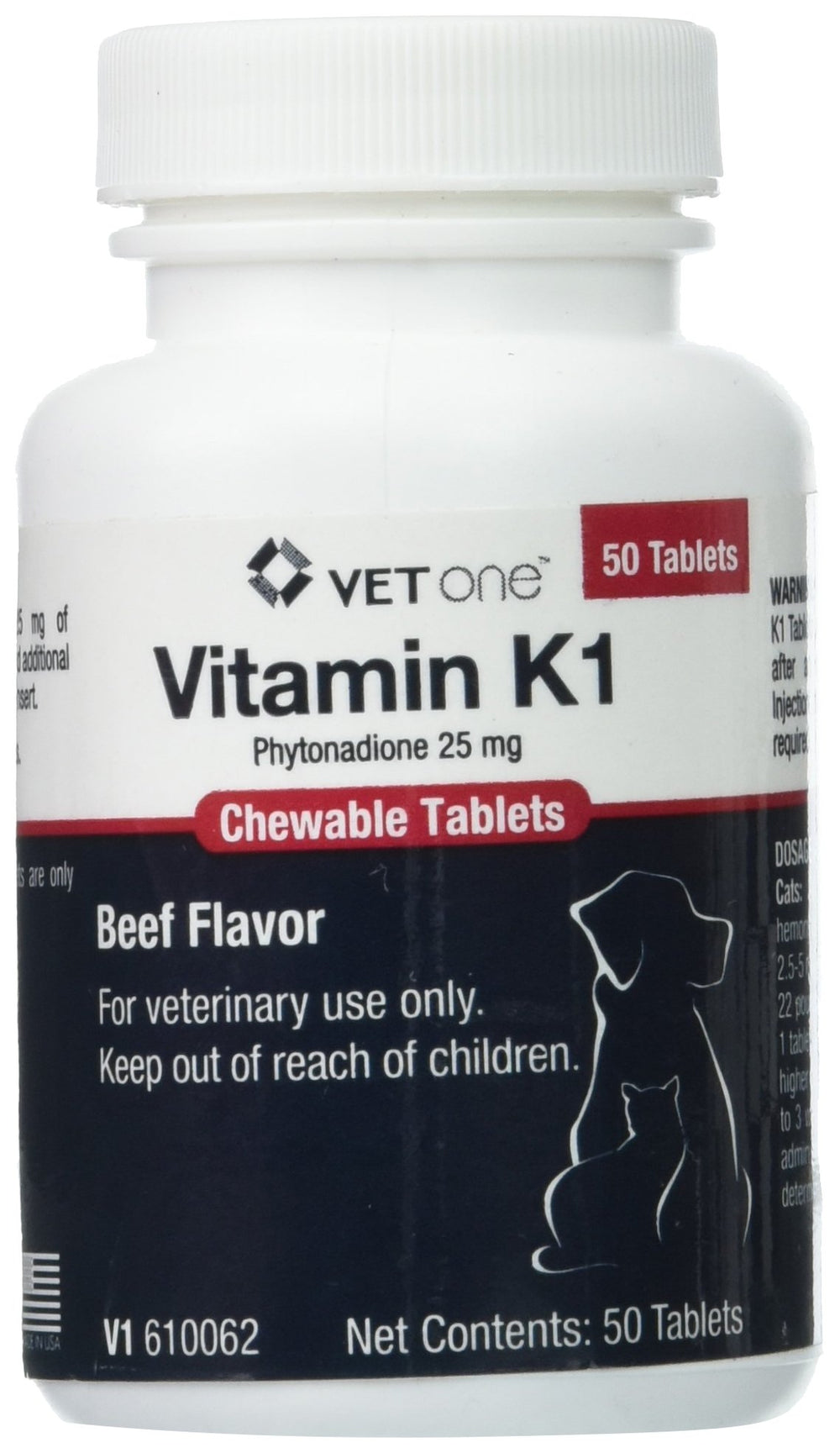Vet One frasco delantero con tabletas masticables sabor res, facilita la administración