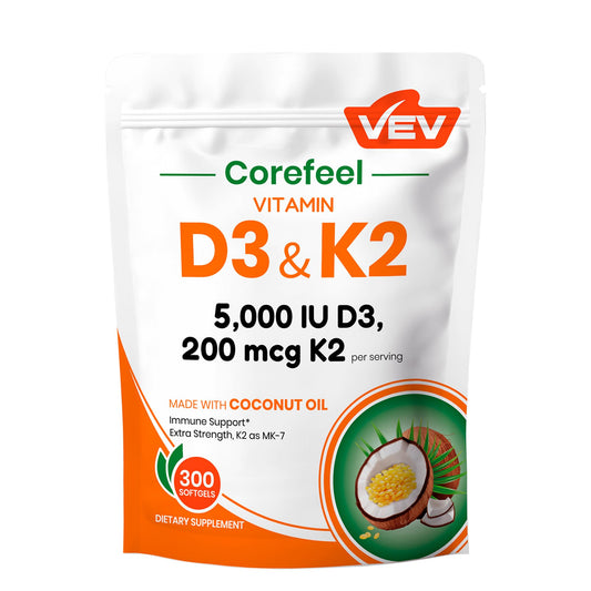 VEV Corefeel frente del envase mostrando 300 cápsulas y duración prolongada