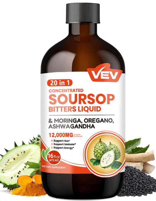 VEV soursop botella frontal mostrando etiqueta y beneficio digestivo