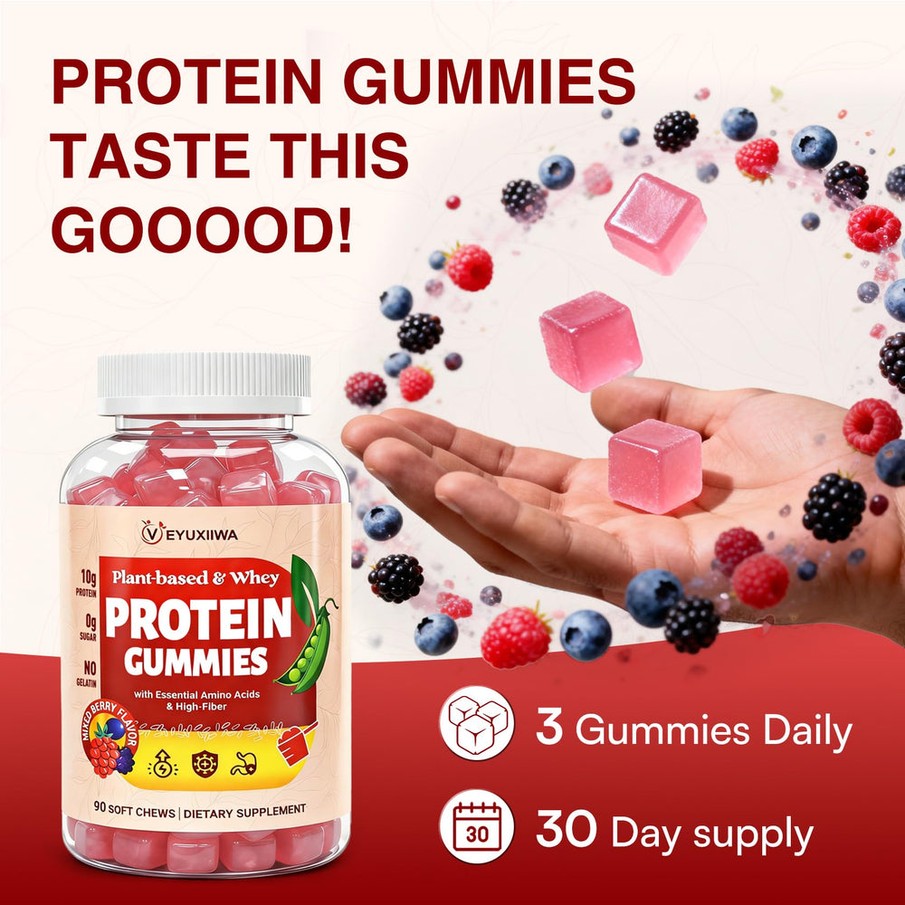 Veyuxiiwa estilo de vida con gomitas sabor berries como snack proteico
