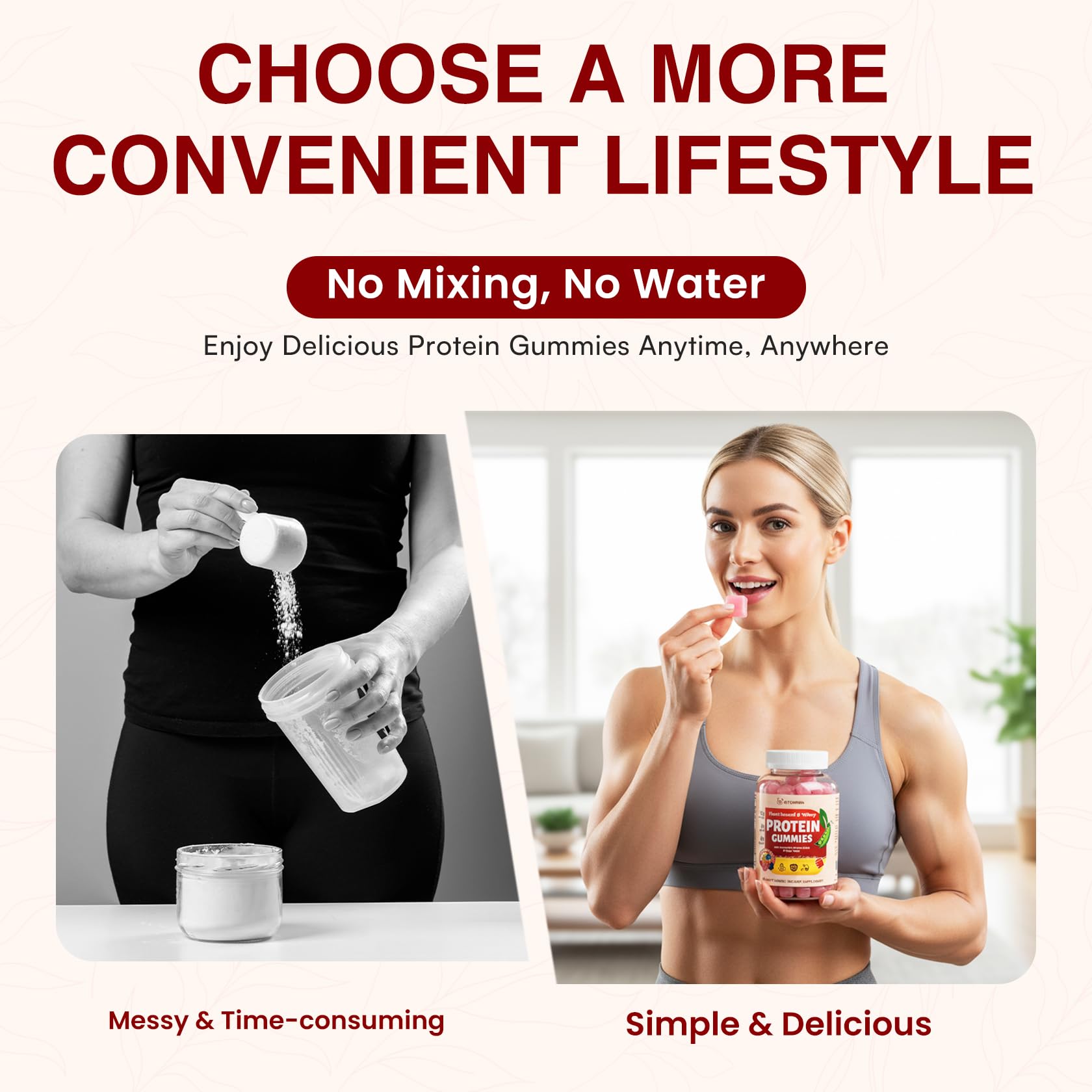 Veyuxiiwa ingredientes clave como whey y proteína vegetal ilustrando equilibrio