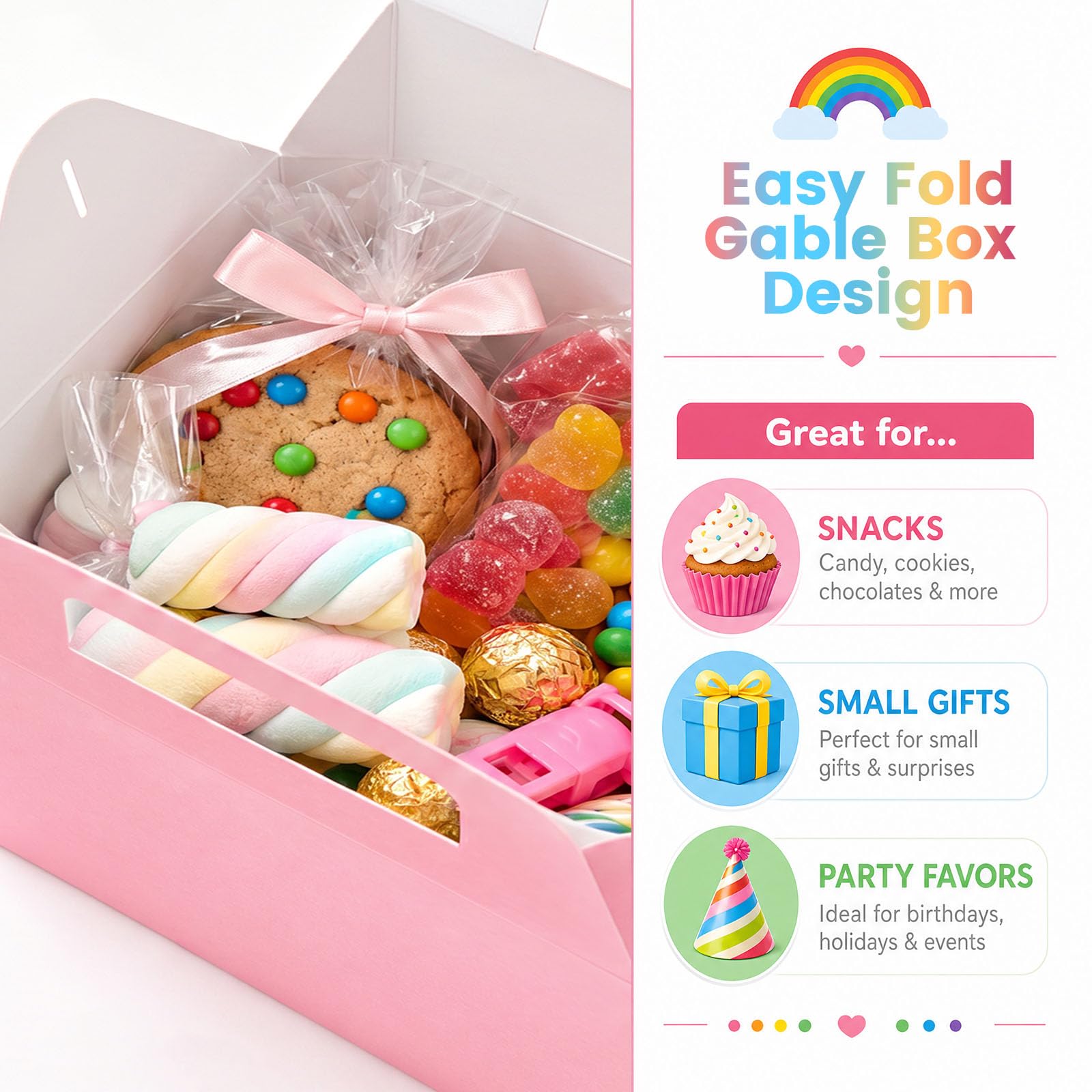 VGOODALL caja abierta con dulces y snacks mostrando capacidad útil