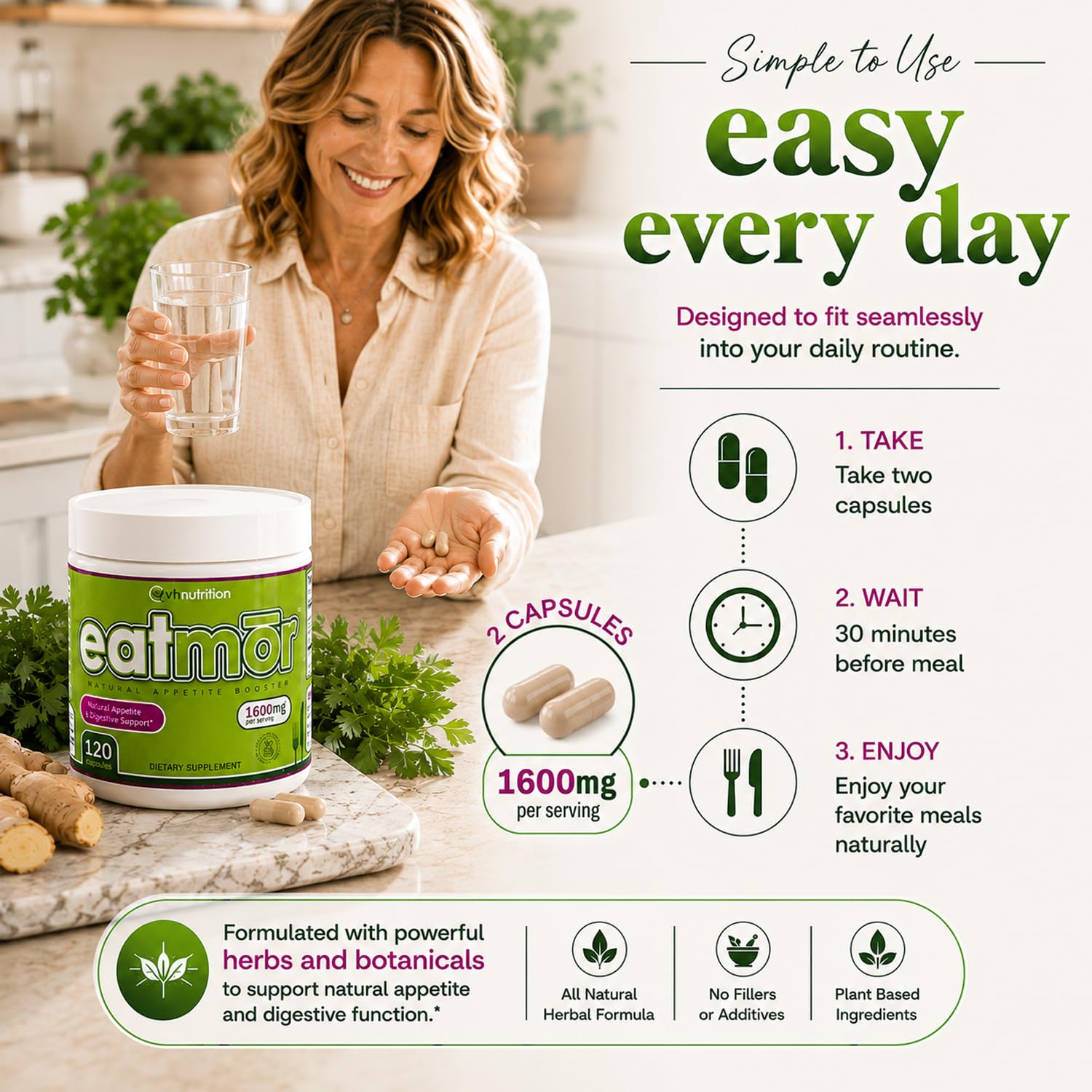 VH Nutrition Eatmor junto a comida energética para apoyar aumento saludable de calorías