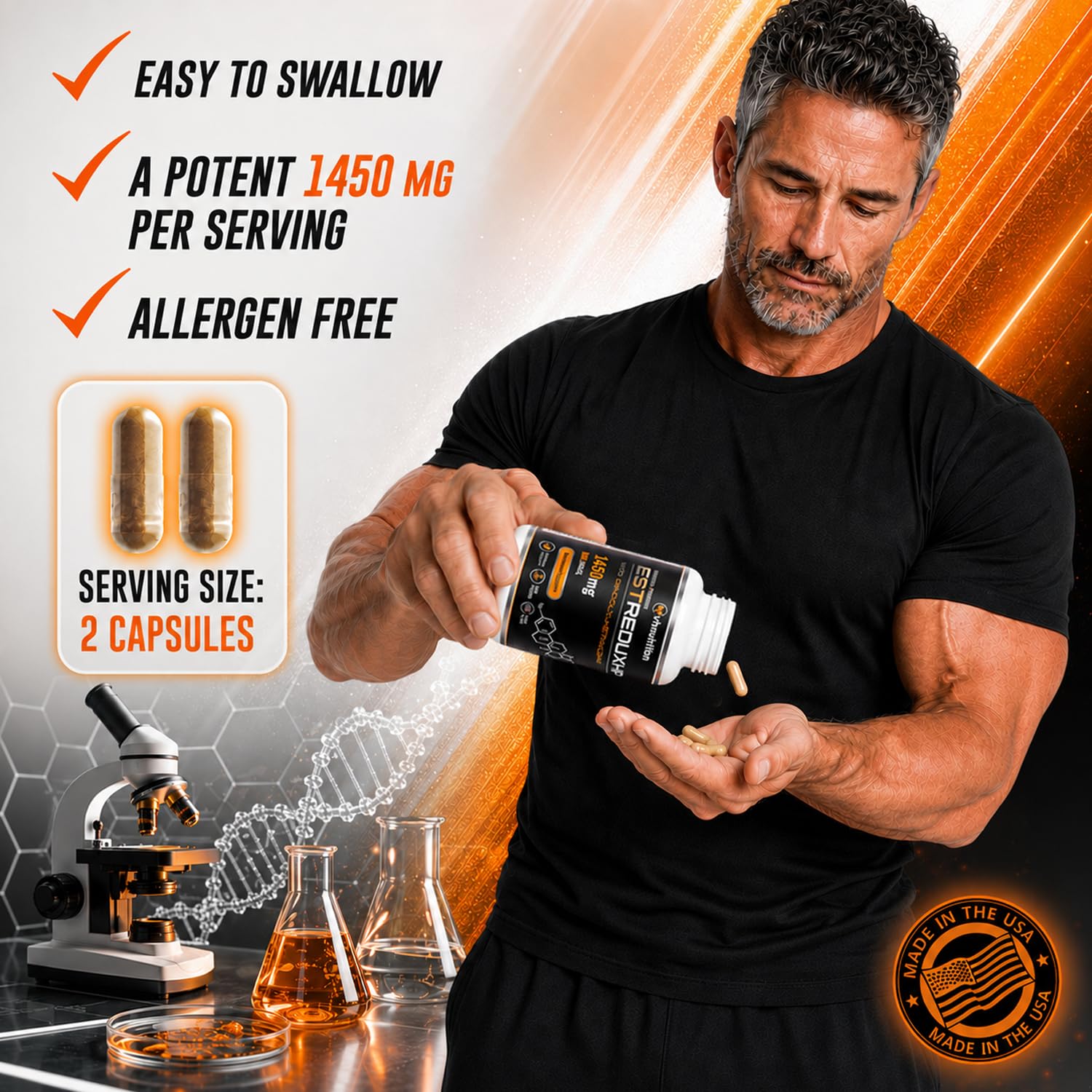 VH Nutrition ESTREDUX HP botella rotada evidenciando la etiqueta clara