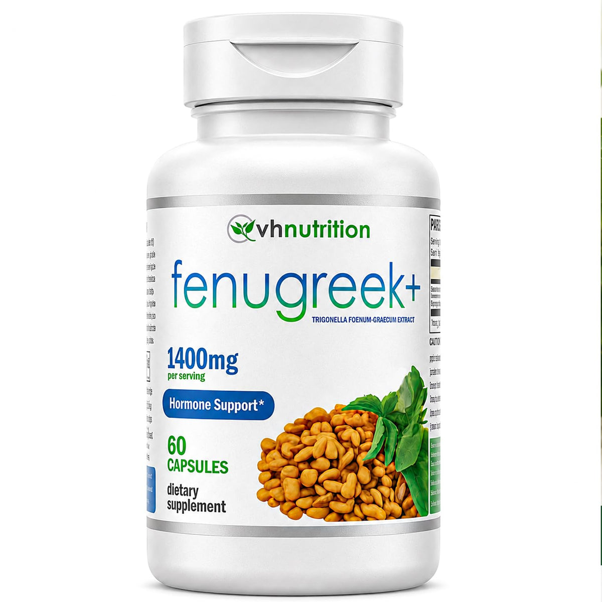 VH Nutrition envase frontal Fenugreek+ mostrando etiqueta clara y beneficios