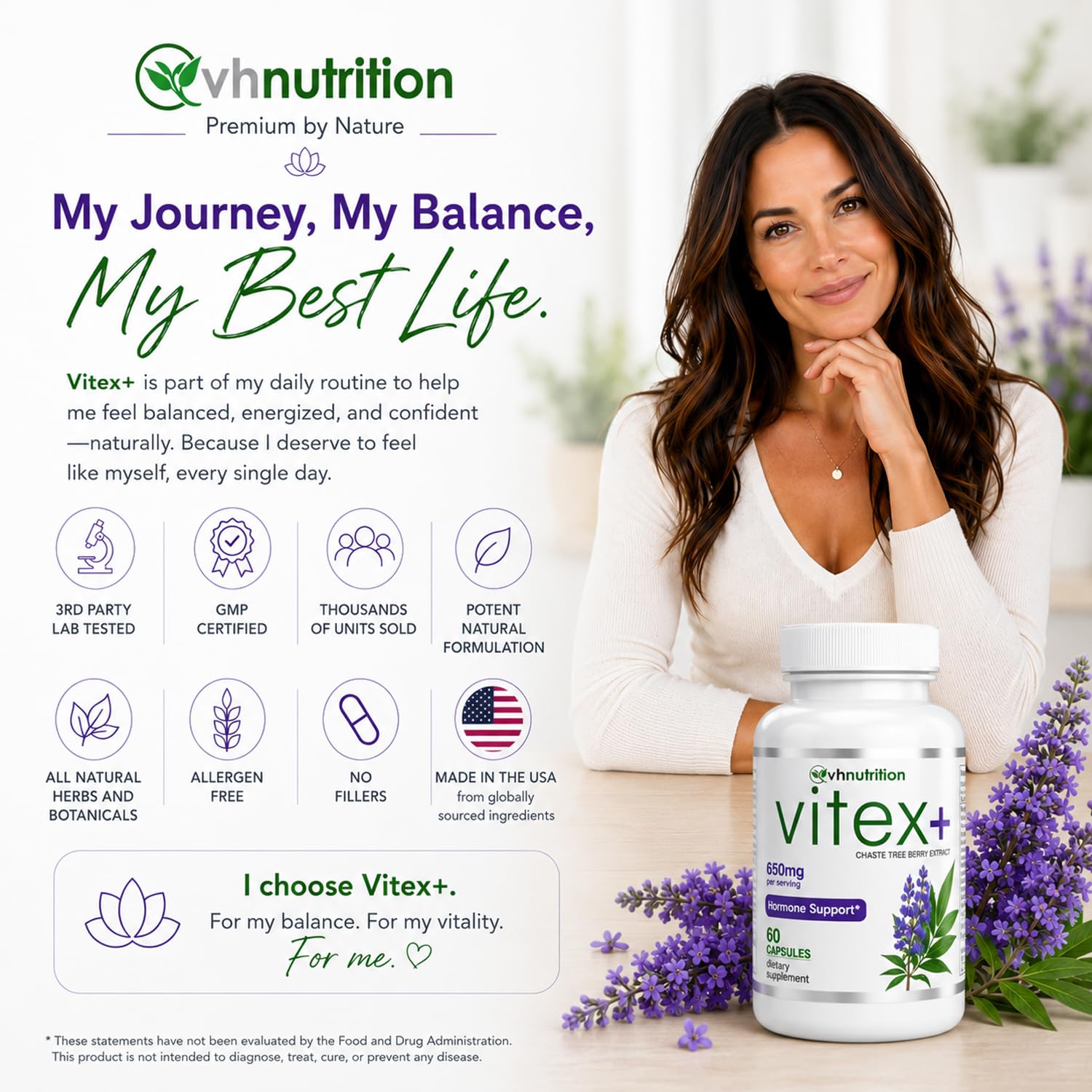 VH Nutrition producto en ambiente de cuidado personal transmitiendo confianza