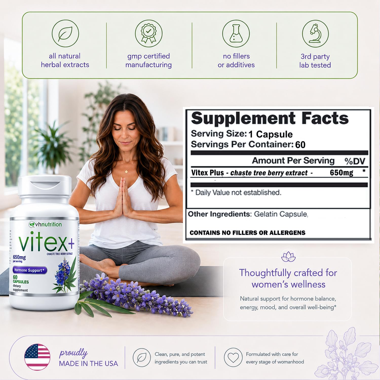 VH Nutrition etiqueta con ingredientes limpios y sin rellenos