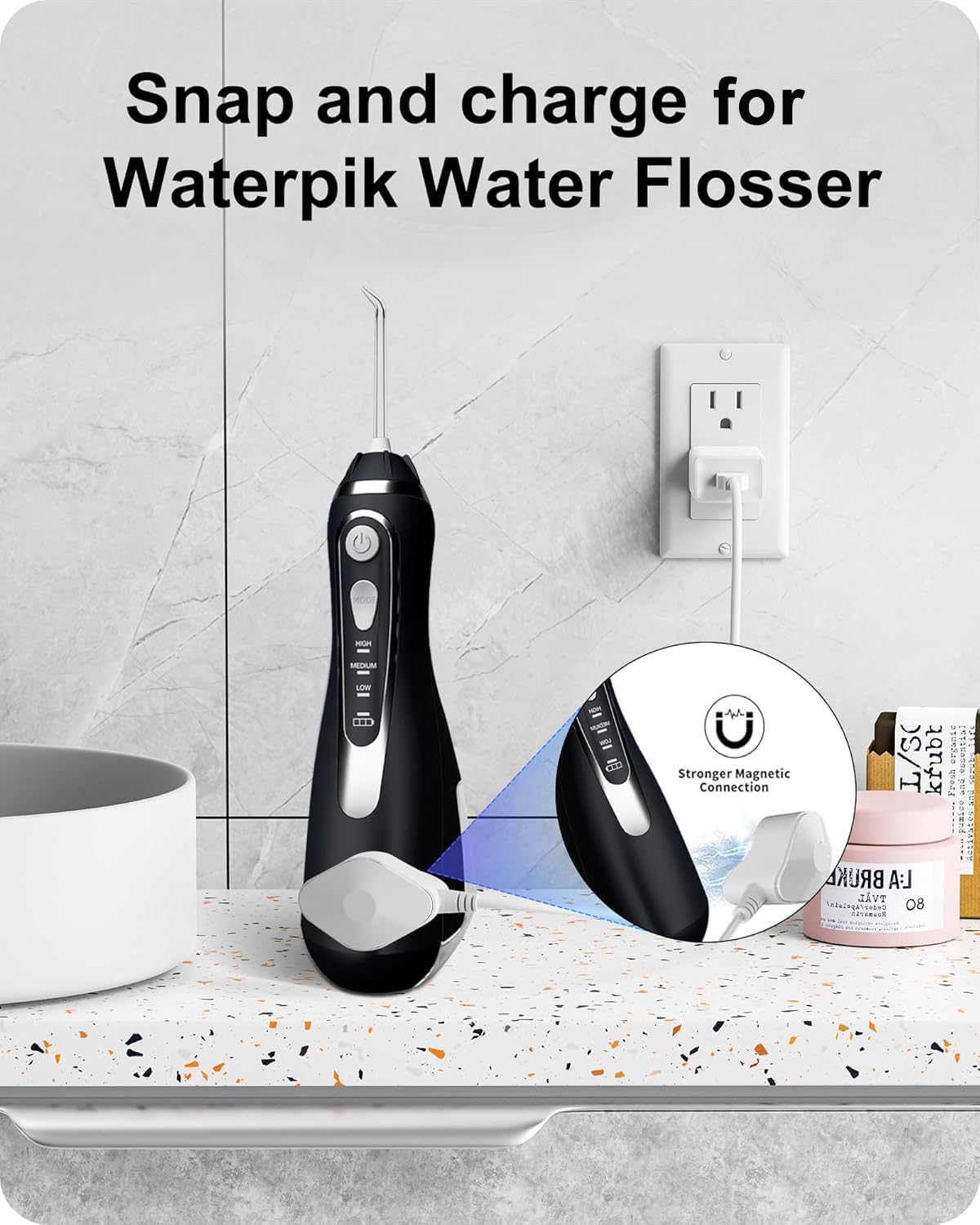 vhbw cargador conectado a un Waterpik WP-580 demostrando carga práctica