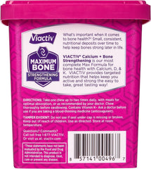 Viactiv etiqueta nutricional legible con dosis de calcio y vitaminas destacadas