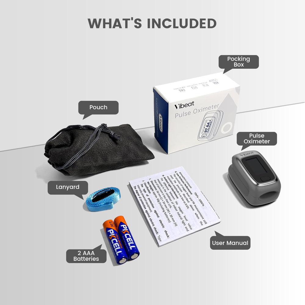 Vibeat accesorios incluidos: funda, cordón y pila, listo para llevar