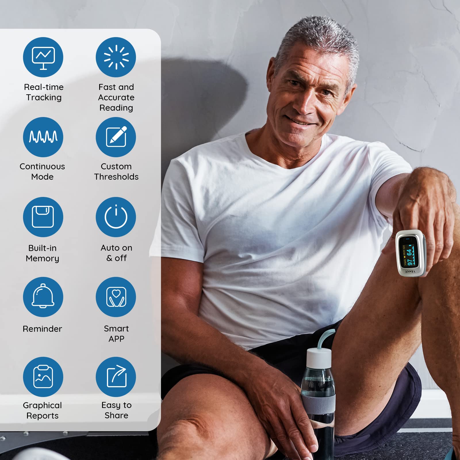 Vibeat pantalla OLED con lecturas claras de SpO2 y frecuencia para decisiones rápidas
