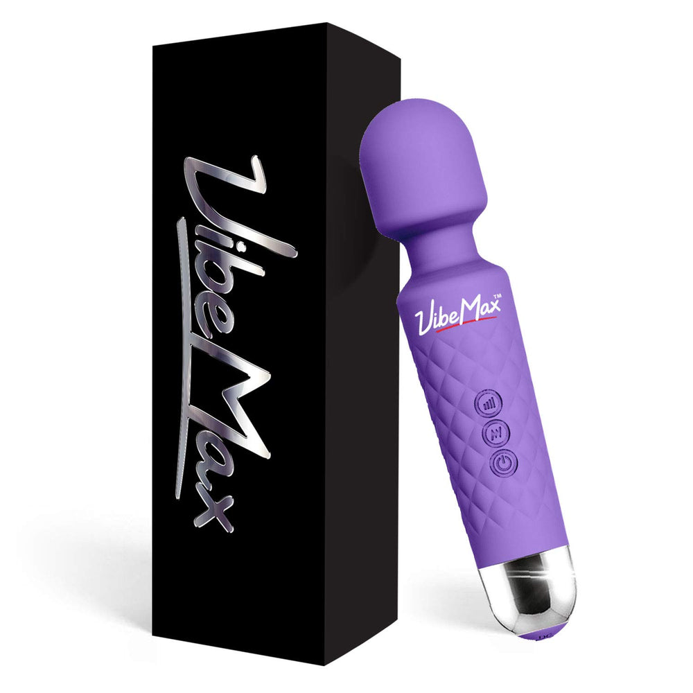 VibeMax frente del masajeador morado con diseño compacto y potencia palpable
