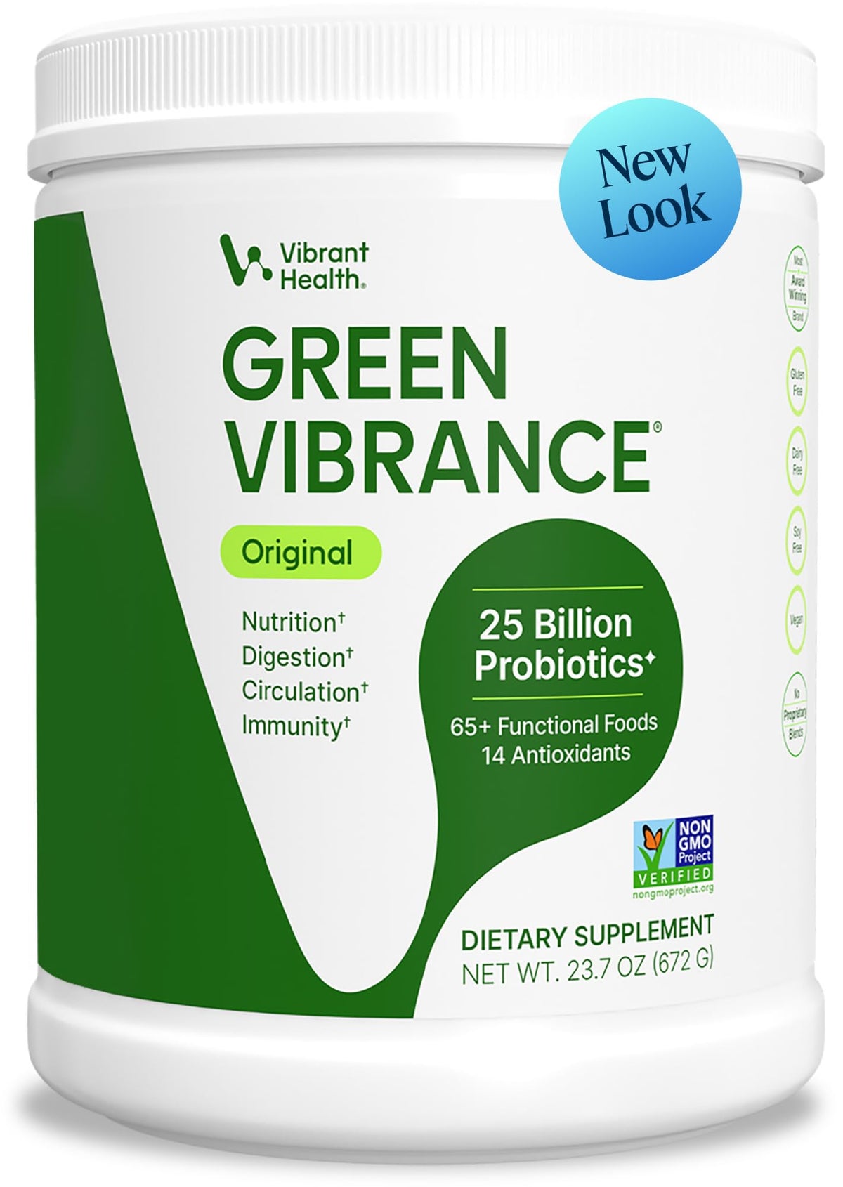 Vibrant Health envase Green Vibrance mostrando diseño frontal y beneficios