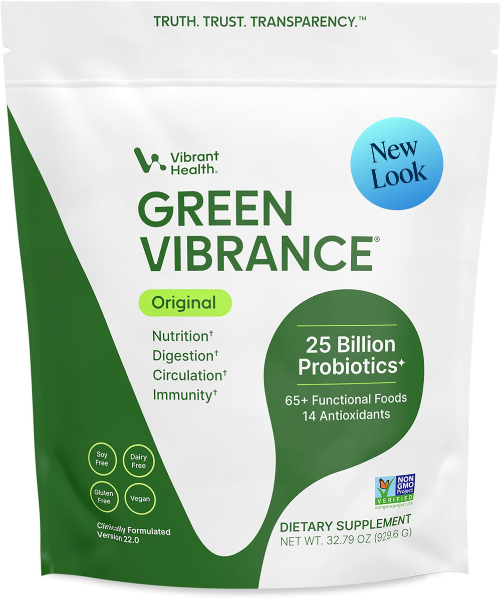 Vibrant Health envase frontal mostrando la marca y beneficios