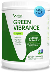 Vibrant Health envase Green Vibrance mostrando diseño frontal y beneficios