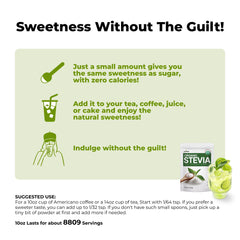 Viccoky Stevia en polvo, cuchara de medición para endulzar sin calorías.