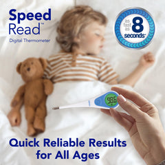 Vicks SpeedRead en mano de adulto demostrando uso cómodo inmediato