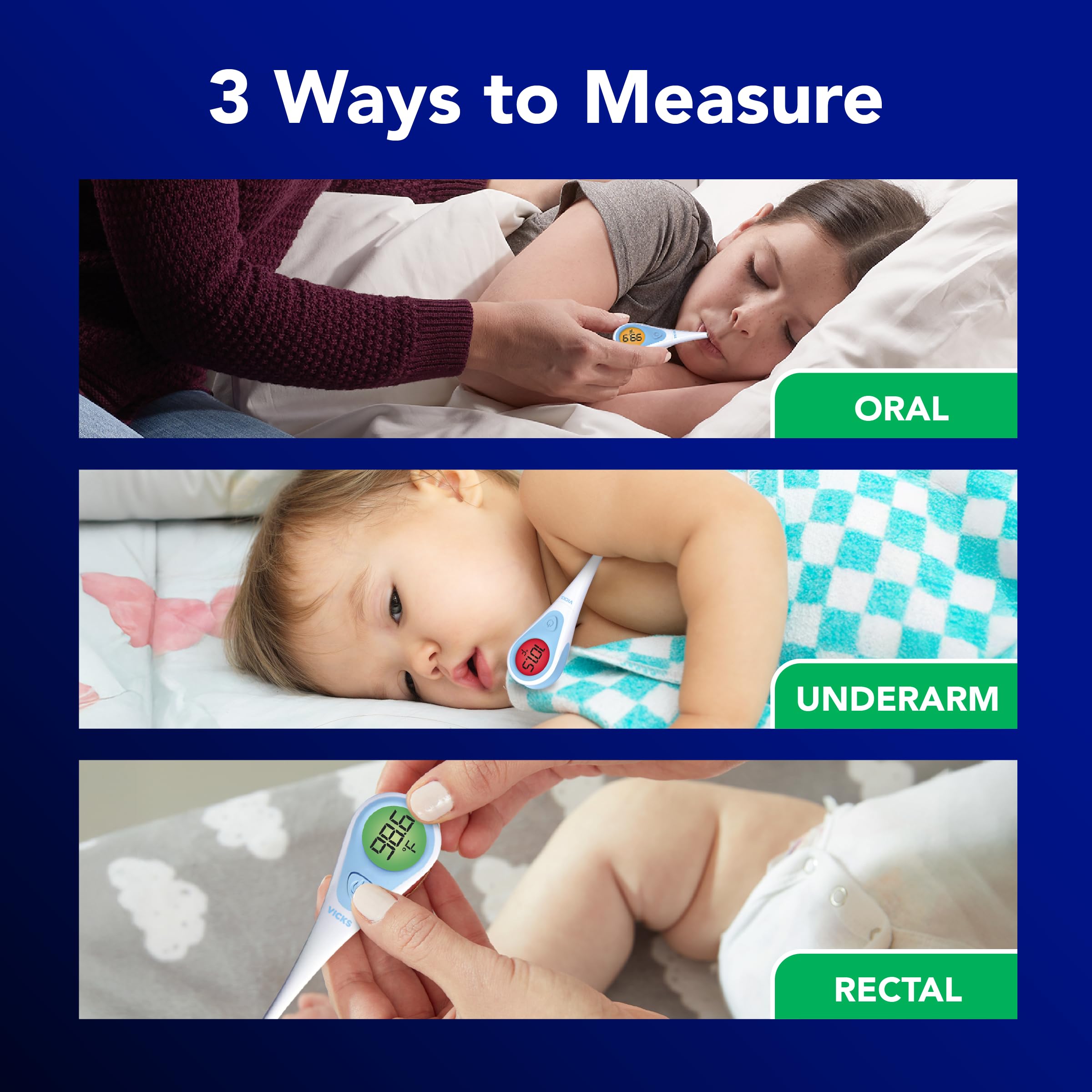 Vicks SpeedRead usado bajo el brazo de un bebé para toma rápida y suave