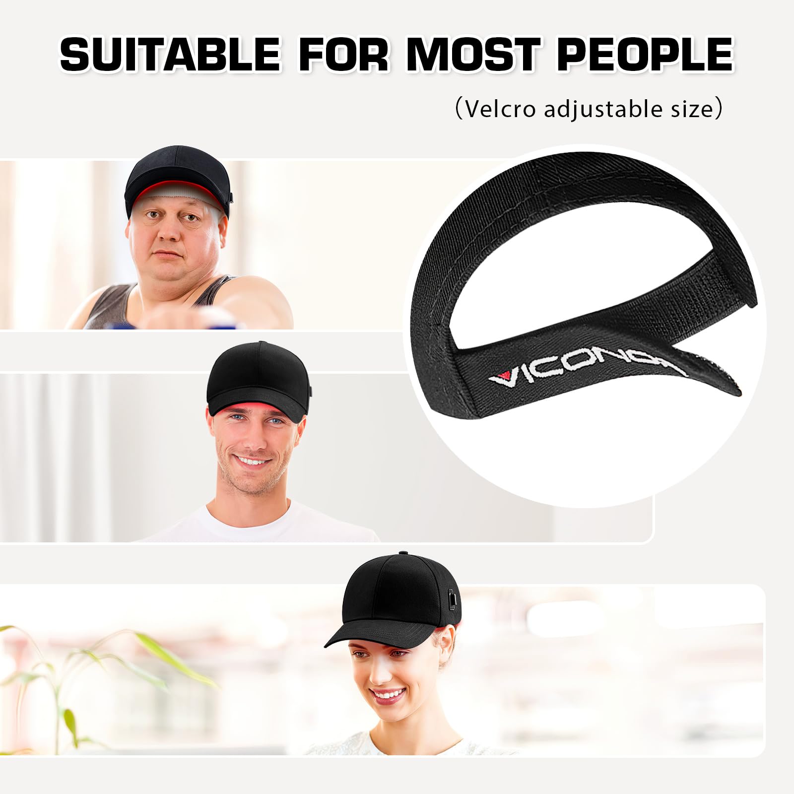 Viconor gorra junto a mano para comparar tamaño y portabilidad