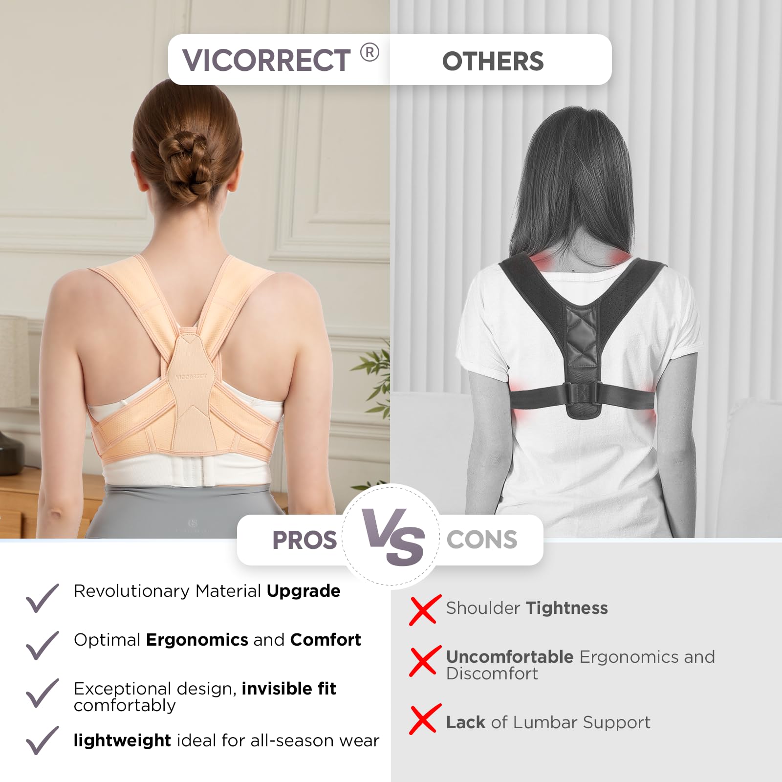 Vicorrect persona en oficina usando el corrector para mejor postura