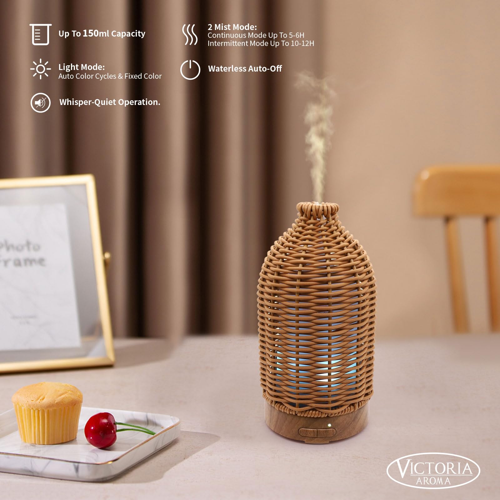 VICTORIA AROMA comparación tamaño junto a taza para referencia práctica