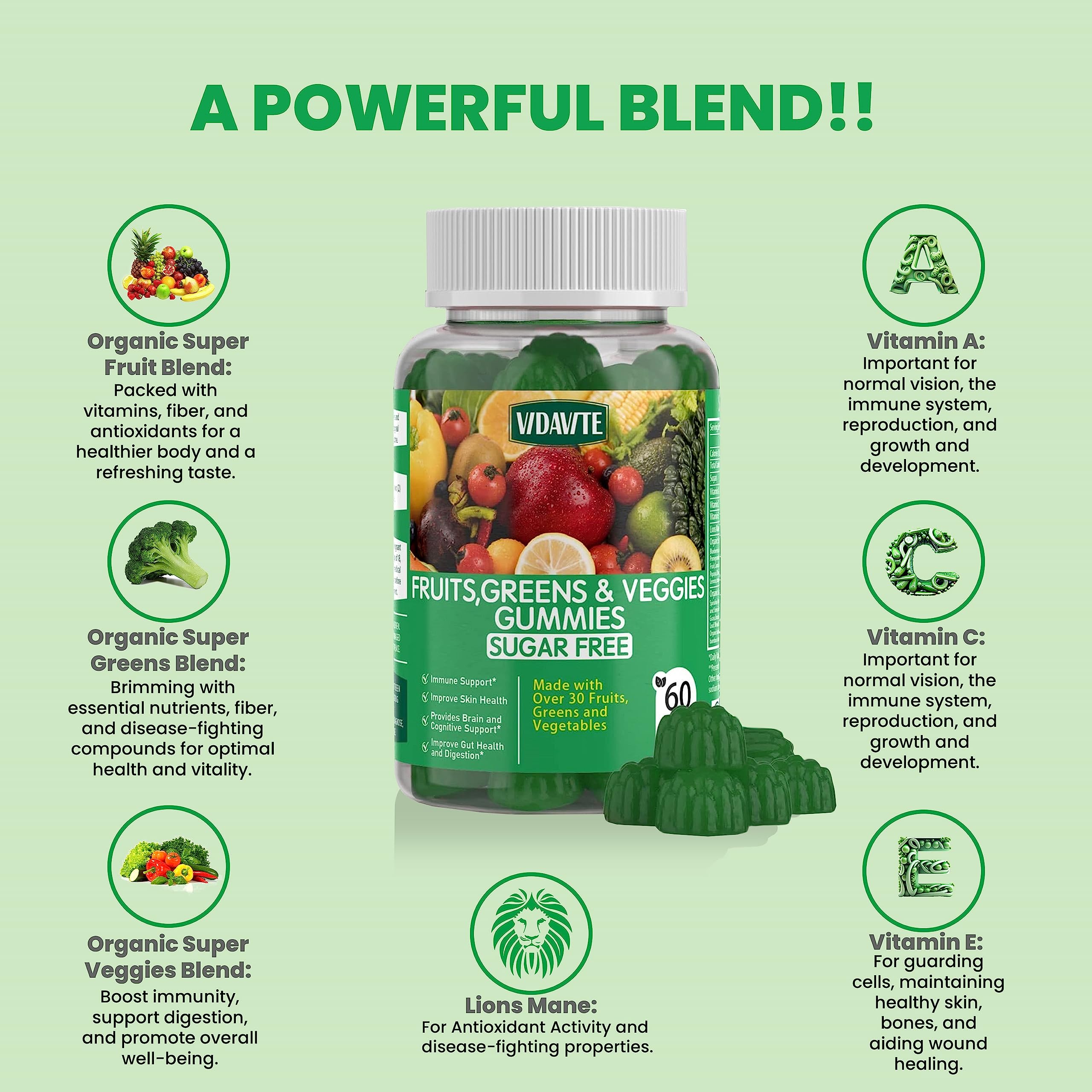 VIDAVITE selección de superalimentos en polvo que respaldan contenido nutritivo