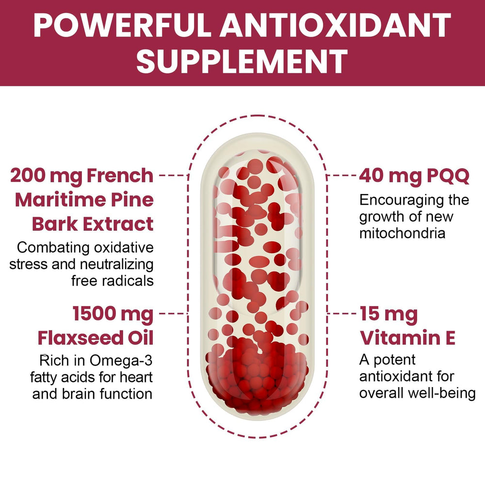 Vigorizar Pycnogeno con PQQ 40 mg; antioxidantes potentes para el día