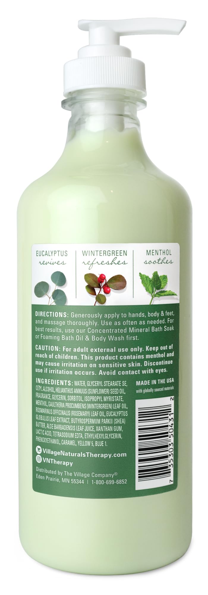 Village Naturals Therapy textura cremosa en la mano que hidrata y facilita el masaje
