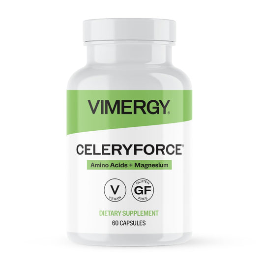 Vimergy Celeryforce frente del envase mostrando etiqueta clara y beneficios