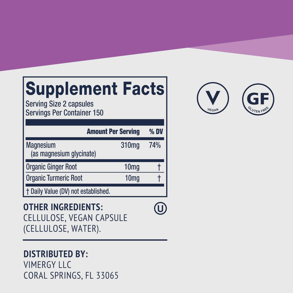Imagen de etiqueta Vimergy destacando ingredientes, sin rellenos y certificaciones