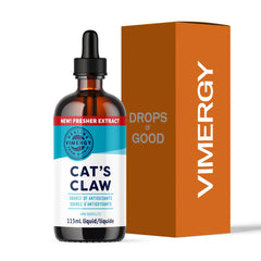 Vimergy frasco delantero Cat’s Claw mostrando envase y tamaño beneficioso