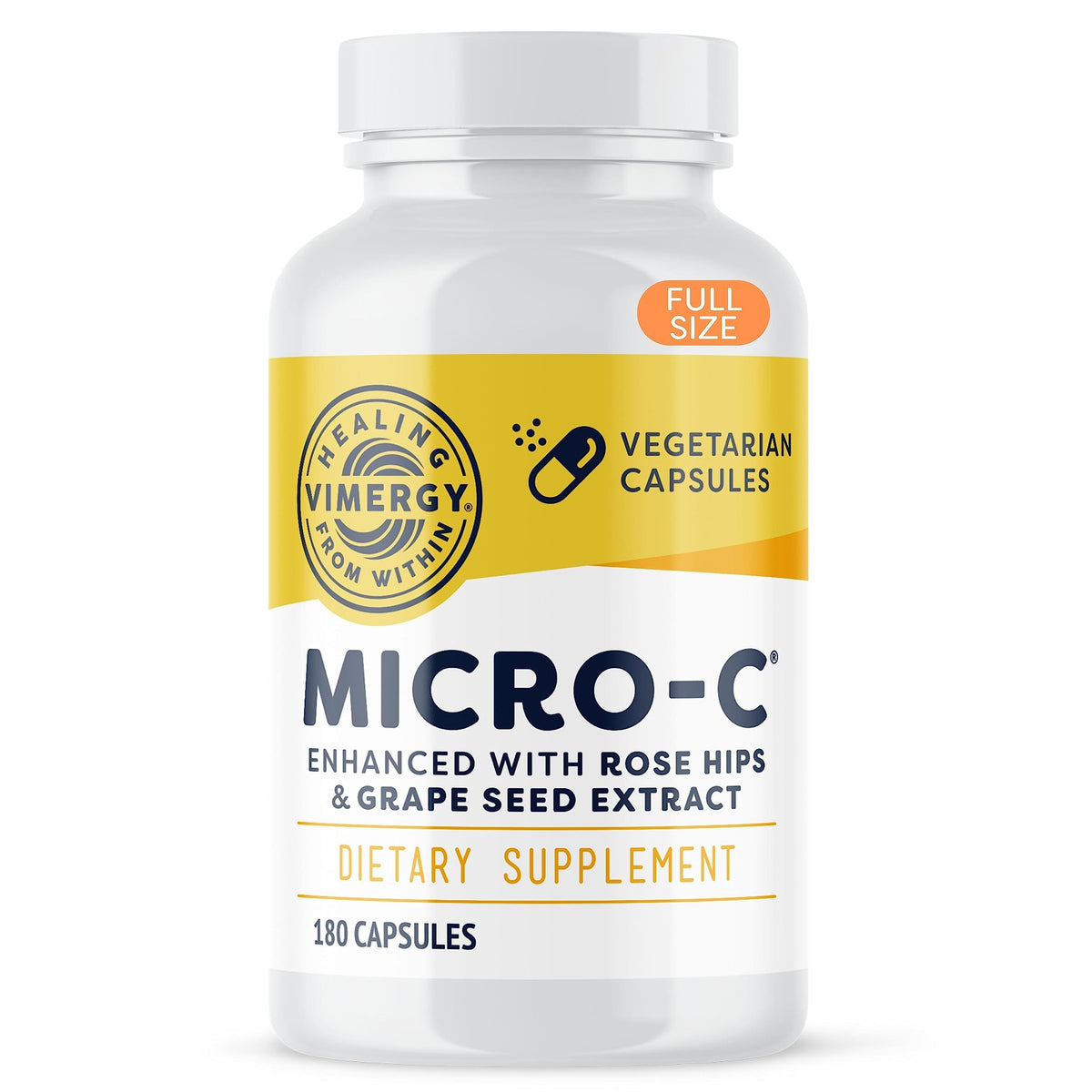 Vimergy frasco Micro-C® frente mostrando diseño y cantidad, facilita elección rápida