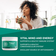 Vimergy spirulina textura fina del polvo para mezcla rápida y digestión