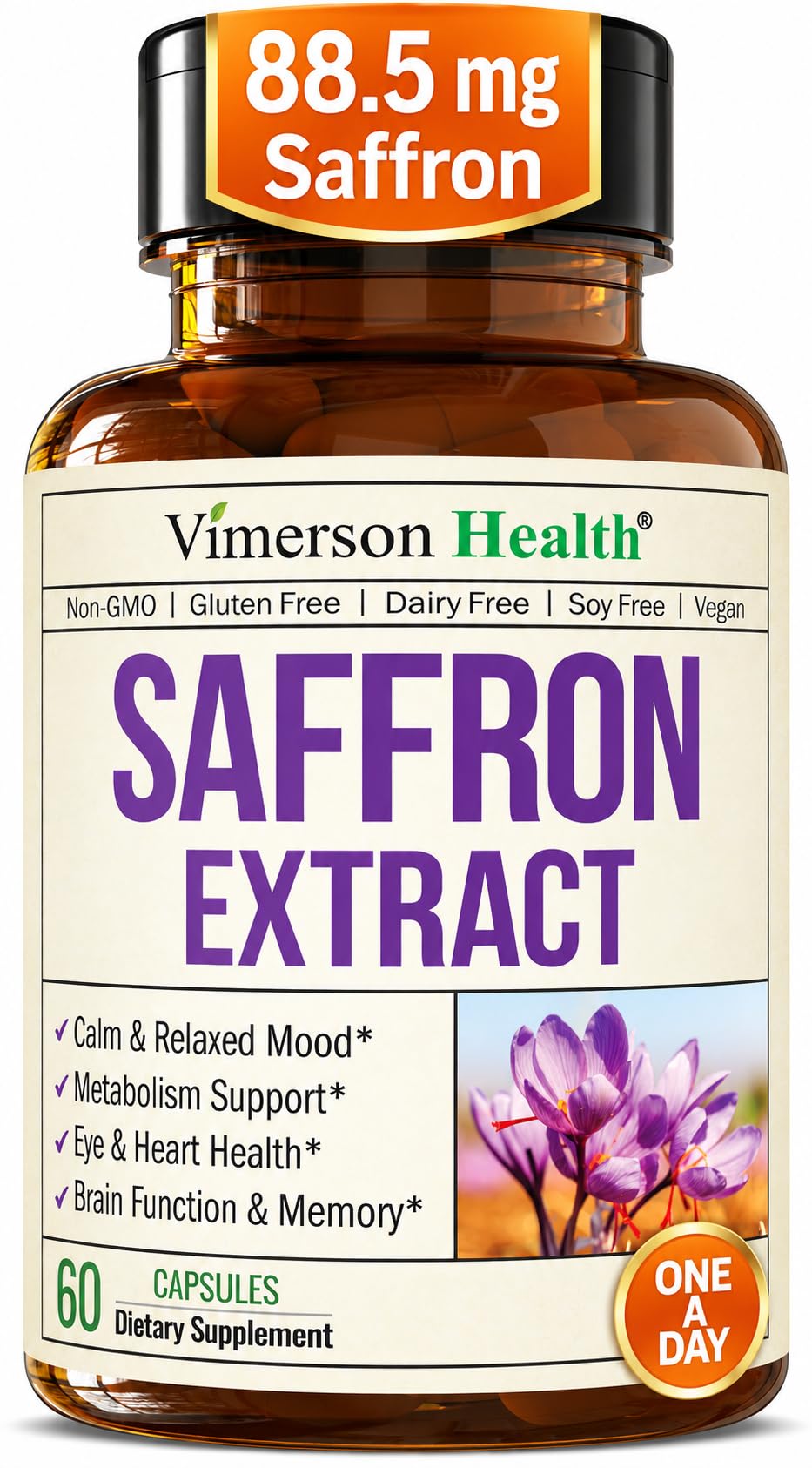 Vimerson Health bote frontal mostrando cápsulas, apoyo natural al ánimo