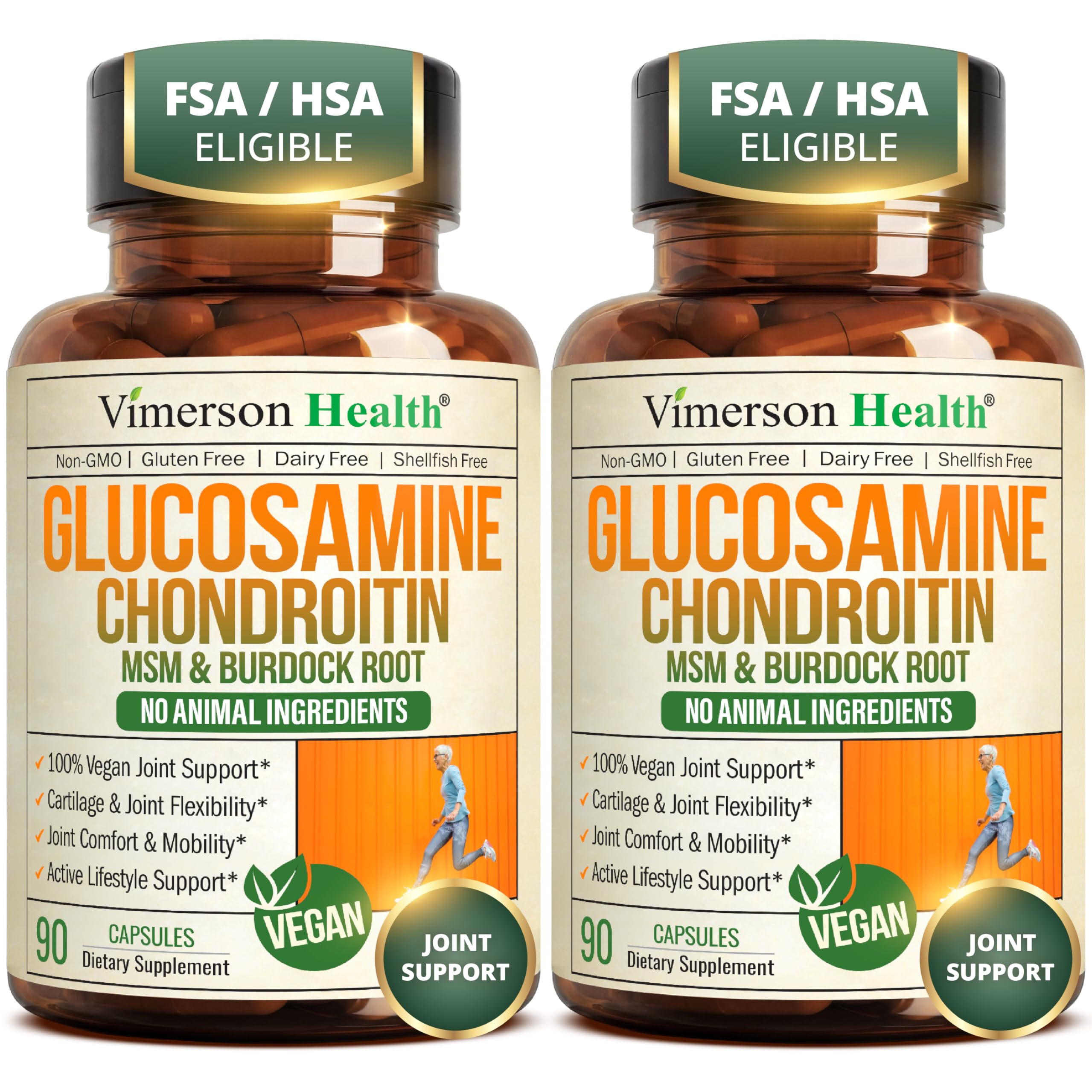 Vimerson Health envase frontal mostrando suplemento articular vegano y beneficios