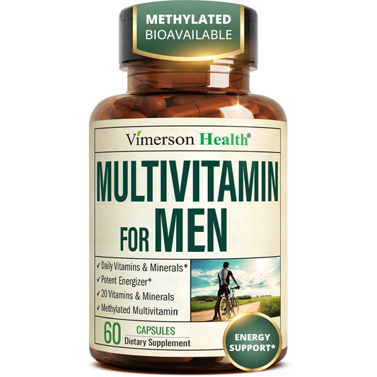 Vimerson Health envase frontal mostrando multivitamínico para hombres y beneficios