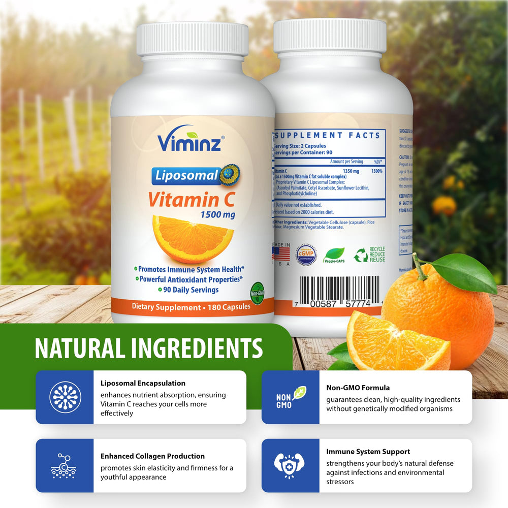 Viminz frascos y etiqueta enfatizando fabricación en USA y calidad